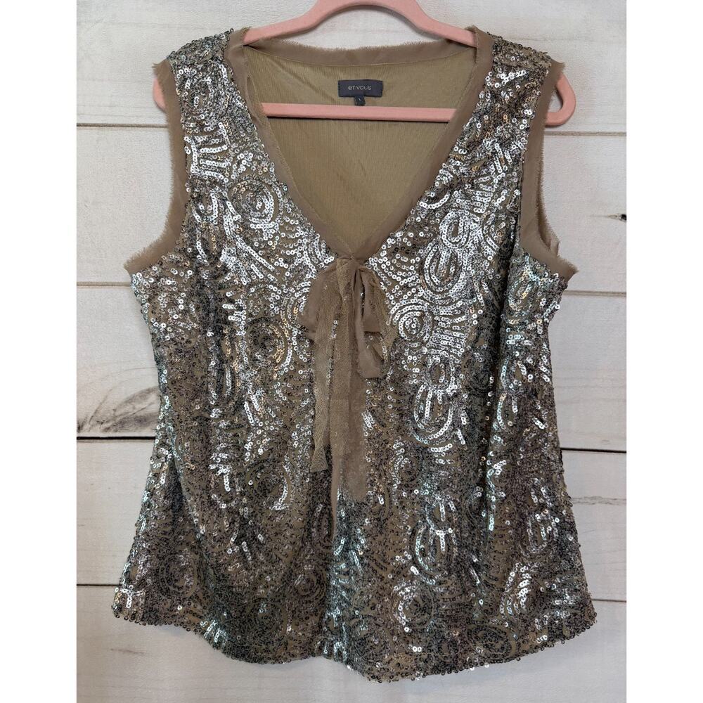 Et Vous Blouse Sz L Sequins Holiday‎ Party Festive